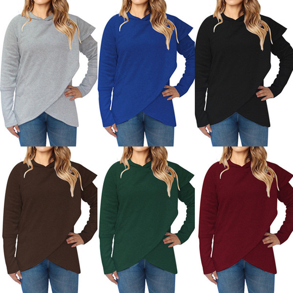 Women Batwing Sweater With Pocket Loose Hooded Jacket Coat Solid Color Pullover Sweatshirt Autumn Winter Warm Irregular Hoodie Sweater New