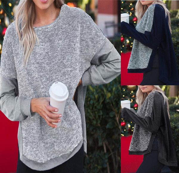 Autumn Women Hoodies Soft Fleece Patchwork Sweatshirt Split Loose Hoodie Designer Pullover Irregularly Sweatshirts Fashion Tops Clothing