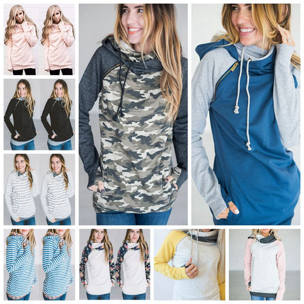 Women Finger Hoodie Digital Print Coats Zipper Lace Up Long Sleeve Pullover Winter Blouses Outdoor Sweatshirts Outwear 9 Styles 50pc OOA3396