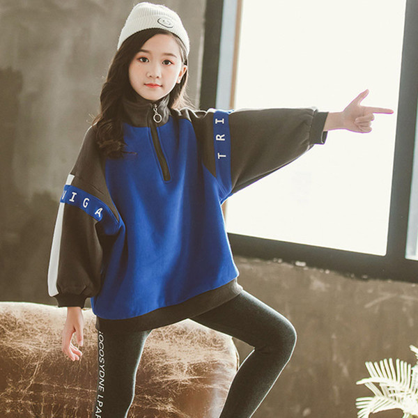 Kids Fleece Sweatshirt Winter Thick Hoodie Blue Sport Sweatshirt for Girls Tops 12 Year Kids Outfits Children Clothes
