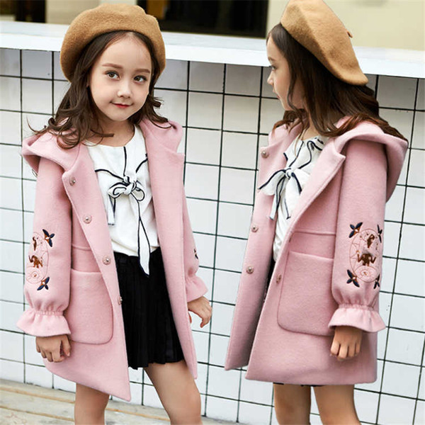 Girls woolen coat 2019 autumn girls thick children's clothing autumn and winter wear large children's woolen hooded coatMX190916
