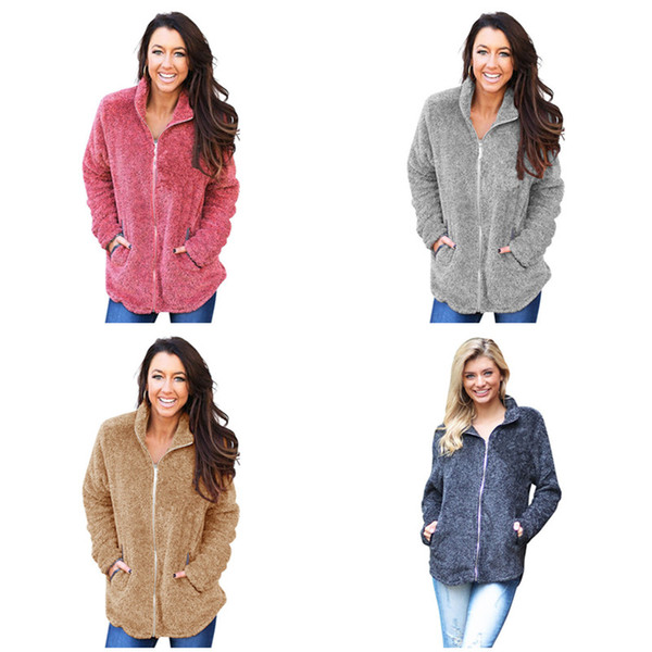 Women Soft Fleece Hoodies Zipper Sherpa Sweatshirts Autumn Winter Warm Sweater Cardigan Casual Solid Hoodie Jacket Ladie Top Clothing S-XL