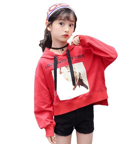 Girls'Sanitary Clothes, Caps, Autumn and Winter Children's Long Sleeve T-shirts, Loose Fashion Tops