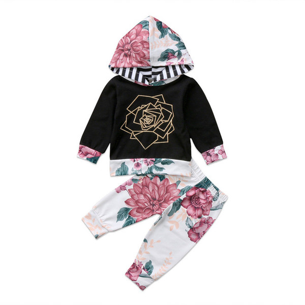 Newborn Kids Baby Girls Long Sleeve Hoodies Tops+Floral Pants Outfits Set Autumn Winter Warm Floral Clothes 0-24M