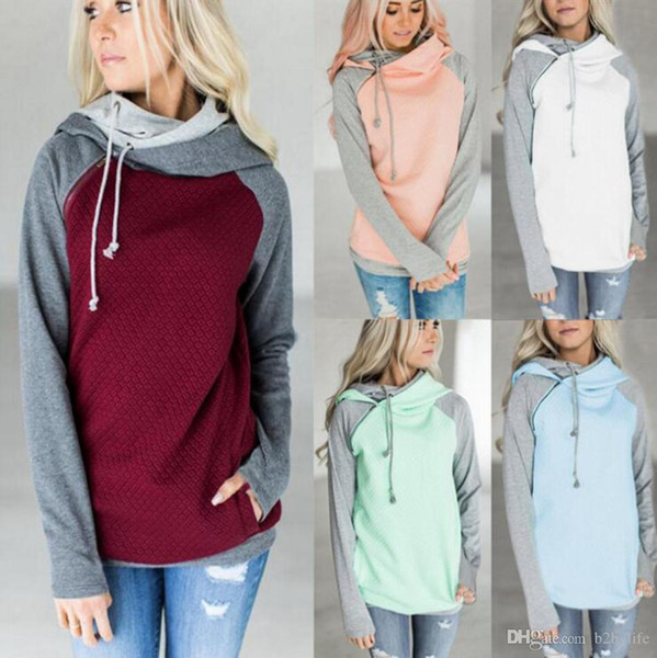 Double Color Zipper Stitching Hoodies Women Long Sleeve Patchwork Pullover Winter Women Jacket Sweatshirts Jumper Tops 10pcs OA3397
