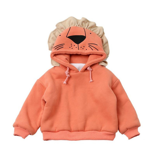 Winter Hoodie For Kids Lovely Girls Long Sleeve Lace Cartoon Lion Hooded Velvet Thicken Girl Sweatershirt 1-7Yrs Toddler Clothes
