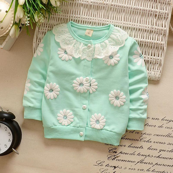 Candy Colors Button Coats Lovely Lace Baby Girls Flowers Sweatshirts Warm Toddler Children Clothing 0-3 Years Jacket Hoodies