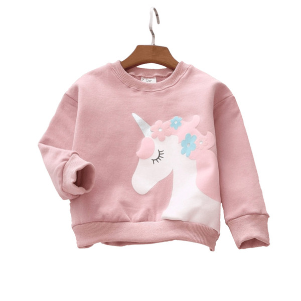 2018 Winter Autumn 3-10T New Children Thick Long Sleeve Cotton Hoodie Casual Unicorn for Girls Pink Gray Dark Green Hot Sale