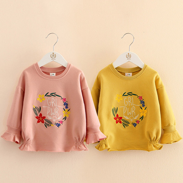 Girls T-shirt Cute Costume For Kids Baby Girl Sweatshirt Flowers Letter Embroidery 2018 New Spring&Autumn Children's Clothing