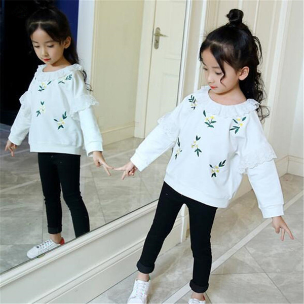 Casual Children Clothes Kids Girl Sweatshirt Embroidery Flower Full Sleeve Top Child Girls Clothing 3 4 5 6 7 8 Years Old