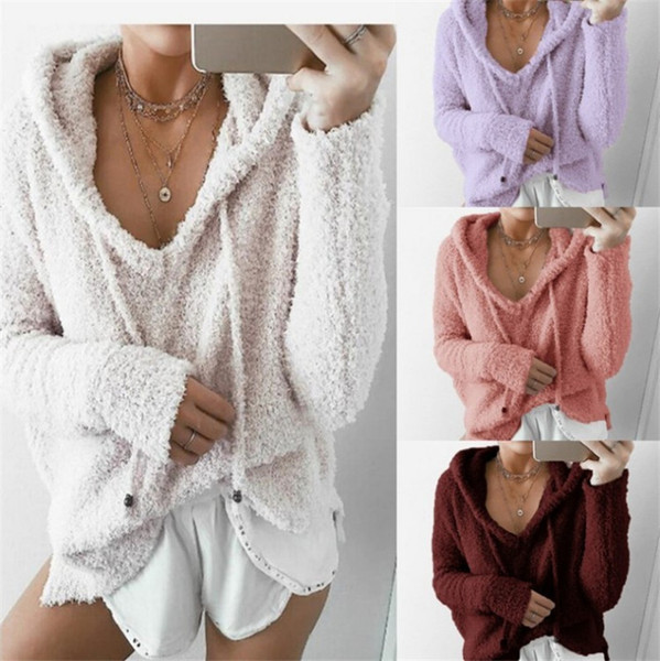 Women Mohair Pullover Fleece Warm Hoodies Sweatshirts Oversized Sweater Loose Shirts Winter Autumn Hoodie Coat Hooded Outwear Jacket Tops