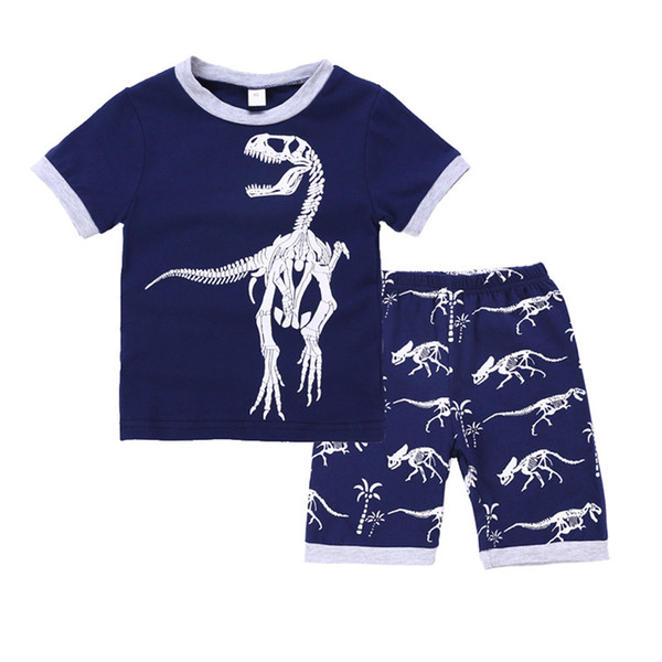 Boys Childrens Clothing Set Dinosaur Bule T-shirts Shorts 2Pcs Set Summer Boy Kids Pants Suits Boutique Enfant Clothes Outfits