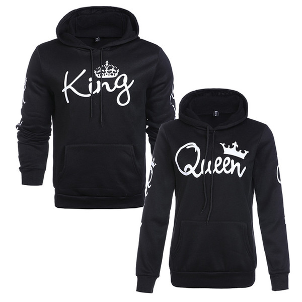 King Queen Letter Jacket Soul Mate Couple Hoodie Cartoon Funny Couple Hoodies Sweater for Women Men