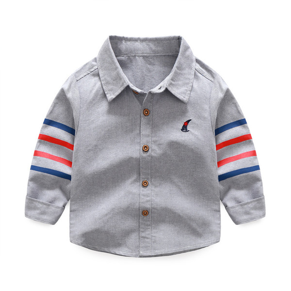 2019 Spring Autumn Hot Sale New Arrival Children's Clothing Boys Cotton 100% Embroidery Solid Kids Lapel Shirt For 0-5 Years