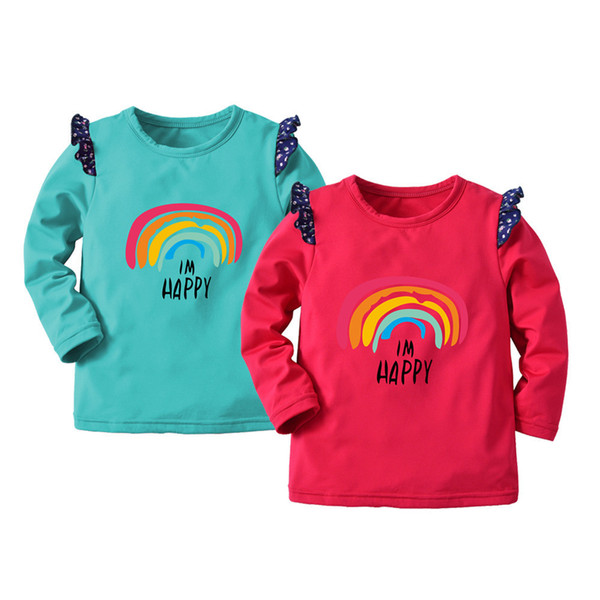 good quality Children sweatshirt Kids Girl Cartoon Rainbow Print Warm Tops Sweatshirt Pullover Clothes conjunto menina Winter Clothes