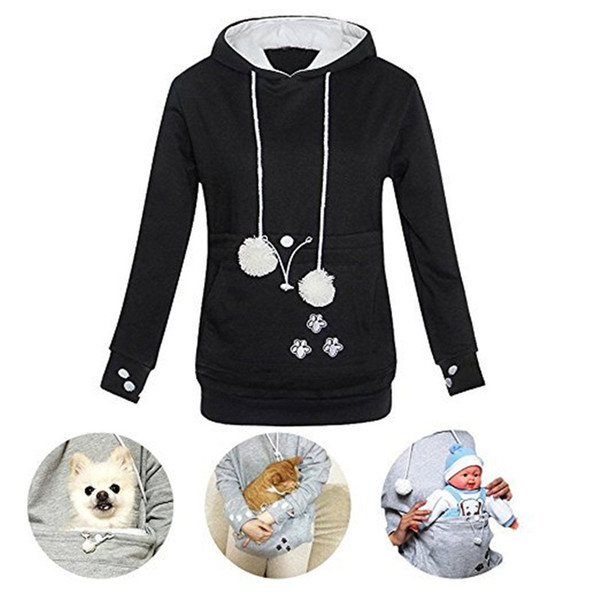 Women Hoodies Kangaroo Large Pocket Hooded Pullover For Dog Cat Animal Ear Print Sweatershirts With Cuddle Pouch Hooded Sweatshirt Tops New