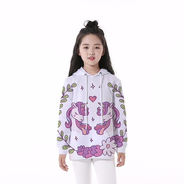 Kids Hoodie Unicorn Flower 3D Digital Full Printed Casual Boy Girl Pullover Hoodies Kids Long Sleeves Unisex Sweatshirts Tops (RLCLM-55045)