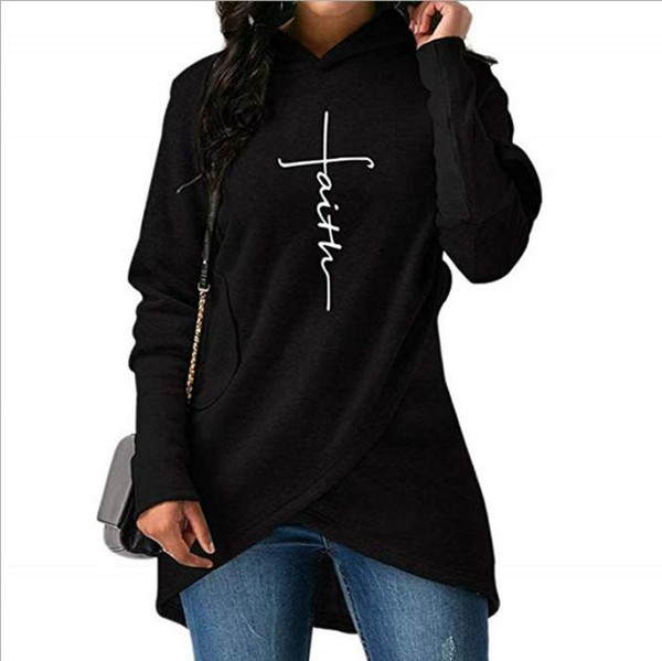 2019 European and American hot sale long sleeves fleece women's coats autumn winter wear new embroidered irregular hooded sweater.