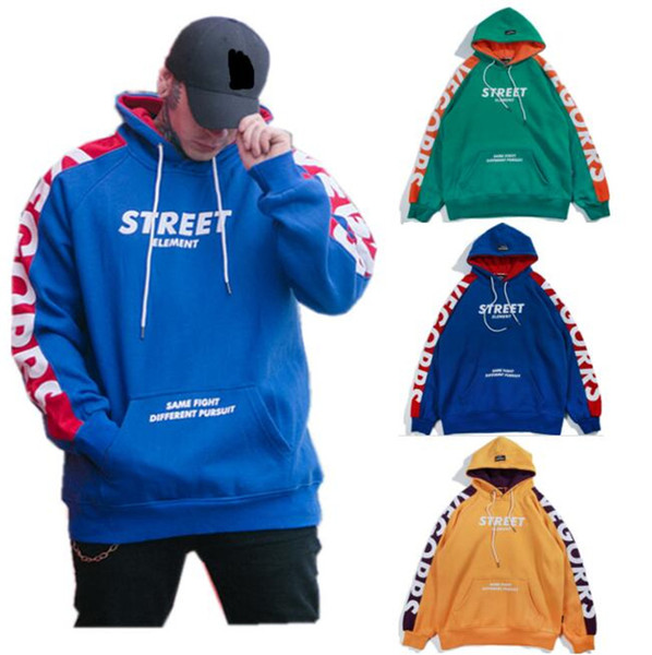 Brand Men's Hoodie VEGORRS Streetwear Star Style Chic Hoodies Unisex Patchwork Letter Print Pullover Sweatshirt Kangaroo Pocket Street Style