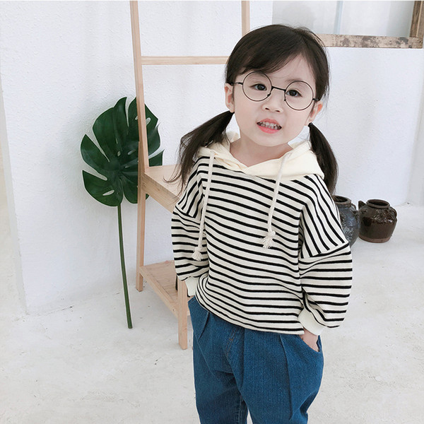 INS girl kids clothing hooded stripped good design long sleeve girl coat spring fall 100% cotton girl coat