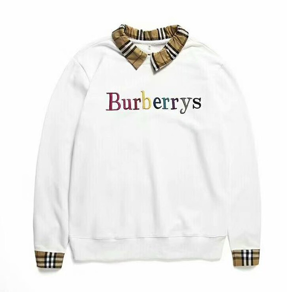 2018 autumn and winter the new European and American tide brand color letter embroidery lattice reverse collar fake two pieces of men's and