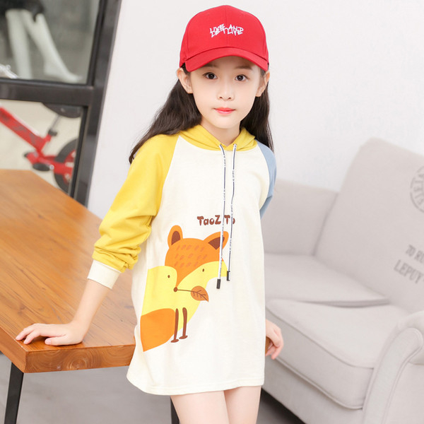 Girl Coloring Hooded Hooded clothes spring 2019 new Children Korean edition long Sleeve alphabet length