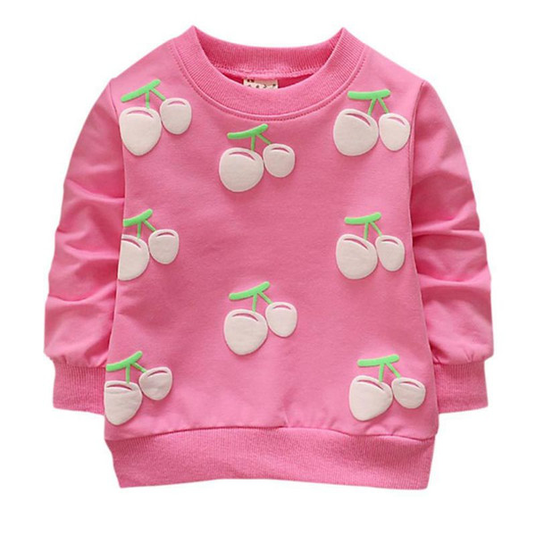 Girl's Autumn Spring Sweatshirts Baby Kids Toddler Long Sleeves Tops Cute Cherry Printed Cotton T Shirts 0-24M