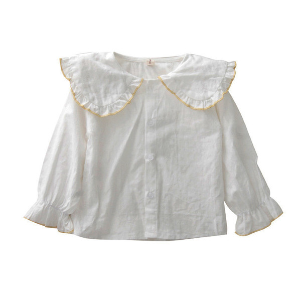 WLG girls spring casual shirts baby girls blouse white peter pan collar long sleeve cotton shirt children clothes 3-7 years