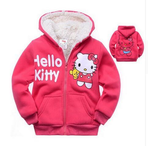 1pc Retail Baby girls Cartoon Hello Kitty Winter fur coat,children outerwear,girls cotton thick warm hoodies jacket kids clothes