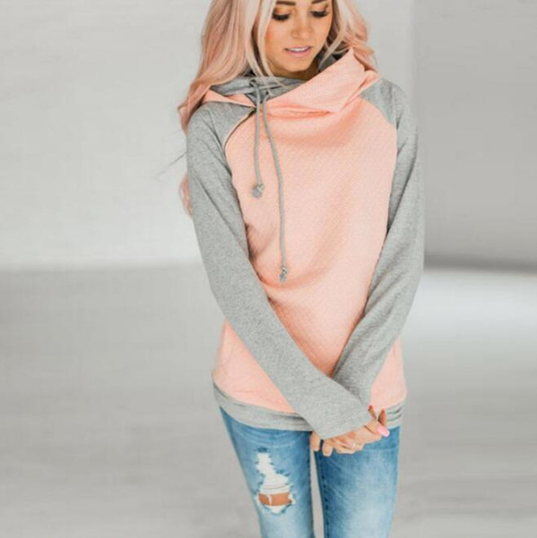 Two-color zipper stitching hooded long-sleeved patchwork women's jacket sports pullover