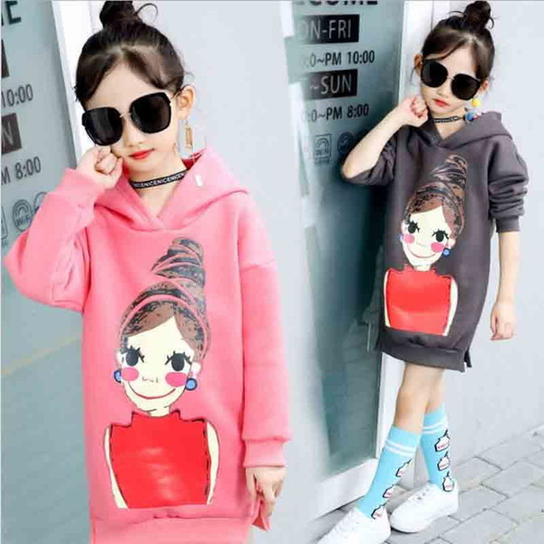 good quality 2019 autumn and winter new girls hooded plus velvet children warm thick sweater sweater cartoon sweater