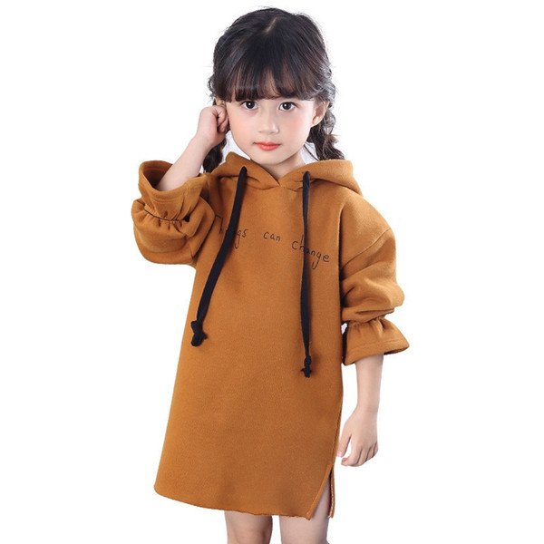 Girls Dress Winter Long Sleeve Hoodie Thicker Warm Letter Dresses for Large Girls Children's Clothing Kids Clothes