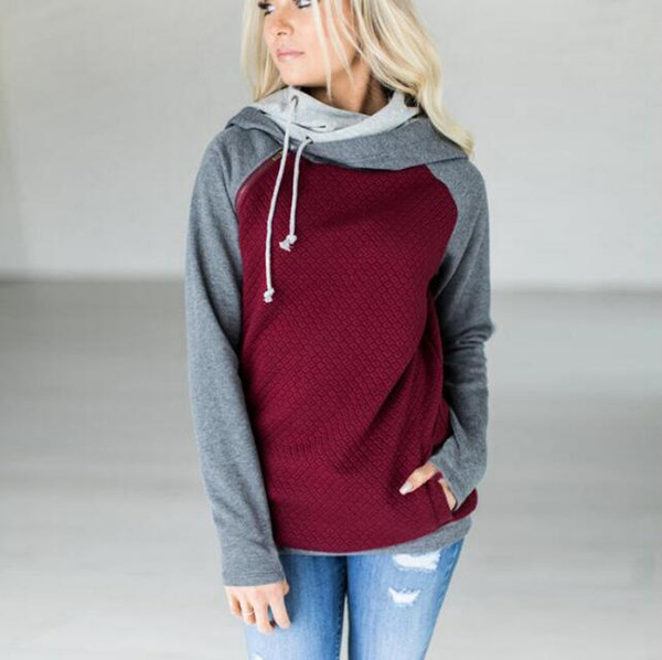 Two-color zipper stitching hooded long-sleeved patchwork women's jacket sports pullover