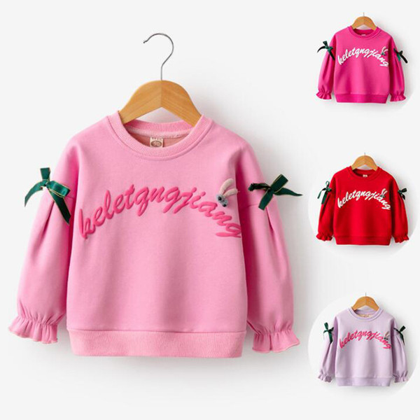 good quality Girls plus velvet sweater children kids letter print casual hoodies baby long sleeve spring autumn tops clothing