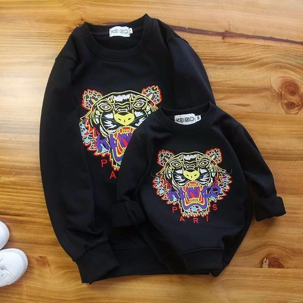 girl hoodies winter CottonAutumn Embroidered tiger head parent-child sweater Children's Plush Sweatshirt Sequine mbroidery szie 90-140 qw69