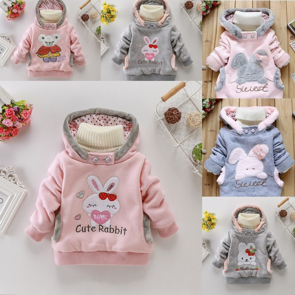 Autumn Winter Baby Clothing Bunny Ear Hoodies Kids Cute Rabbit Bear Embroidery Outwear Coat Roupa Infantil Children Clothes