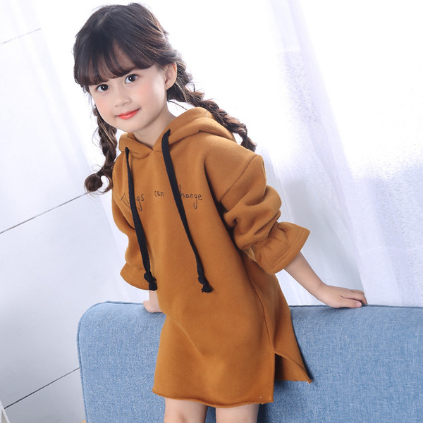 Girls Dress Winter Long Sleeve Hoodie Thicker Warm Letter Dresses for Large Girls Children's Clothing Kids Clothes