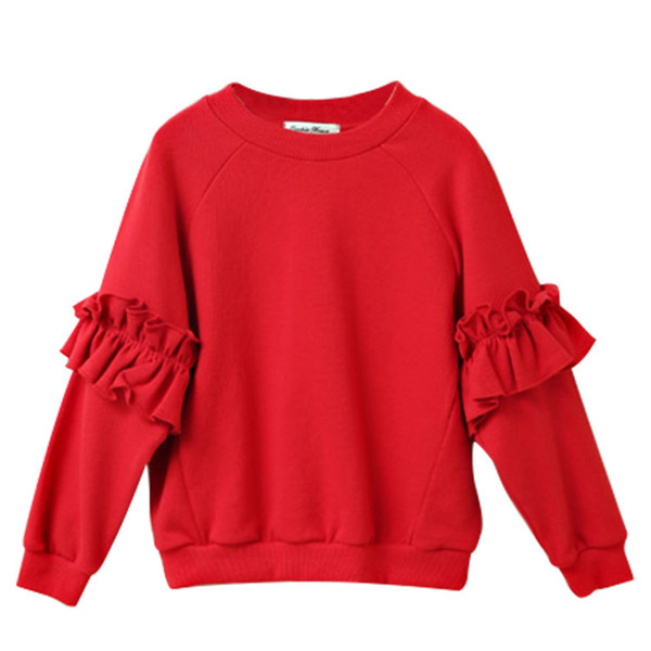 G919 Korea Girl Sweatshirt Autumn Cotton Ruffle Sleeve Coat Big Girl Princess Tops Teenage Kids Clothes