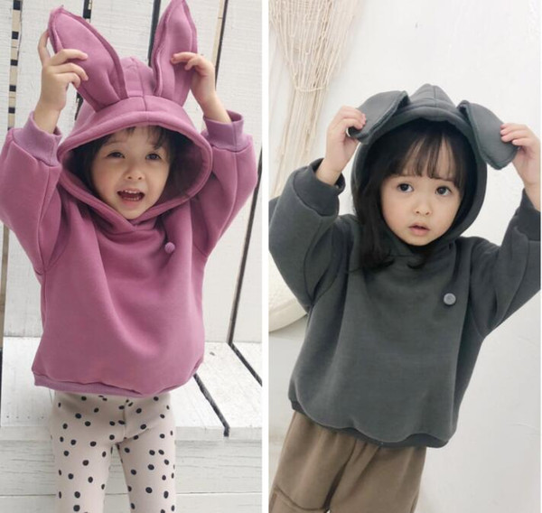 2018 autumn and winter new children's cute clothing girls wool rabbit fur cap hooded sweater top