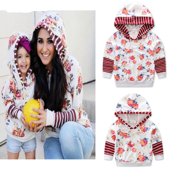 Hoodies Autumn Mother Daughter Matching Flower Casual Long Sleeve Cotton Sweatshirt Outfits for Mom & Girl