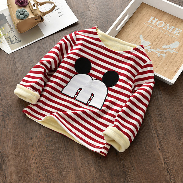 good quality winter kids girls sweatshirt tops plus velvet t-shirt cotton children clothes striped children sport hoodies jacket