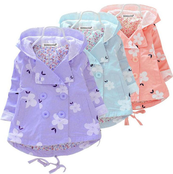 Winter Kids Hoodies Baby Flower Breasted Outwear Girl Floral Hooded Coats Autumn Warm Coat long sleeve Tops Jackets Kids clothes DHT253