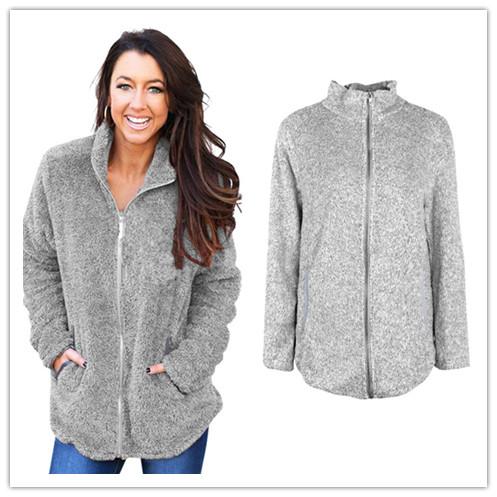 Women Soft Fleece Hoodies Zipper Sherpa Sweatshirts Autumn Winter Warm Sweater Cardigan Casual Solid Hoodie Jacket Ladies Top Clothing 2019