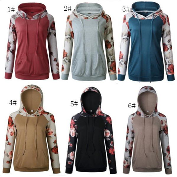 Women Patchwork Hoodies Floral Pullover Hooded Autumn winter Long Sleeve Sweatshirts Loose Tops Flowers Printing Contrast Color sweater sale