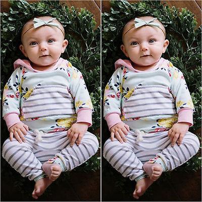 Kids Baby Girls Warm Infant Long Sleeve Hoodie Tops + Long Pants 2pcs Clothes Set Outfit 0-3Y