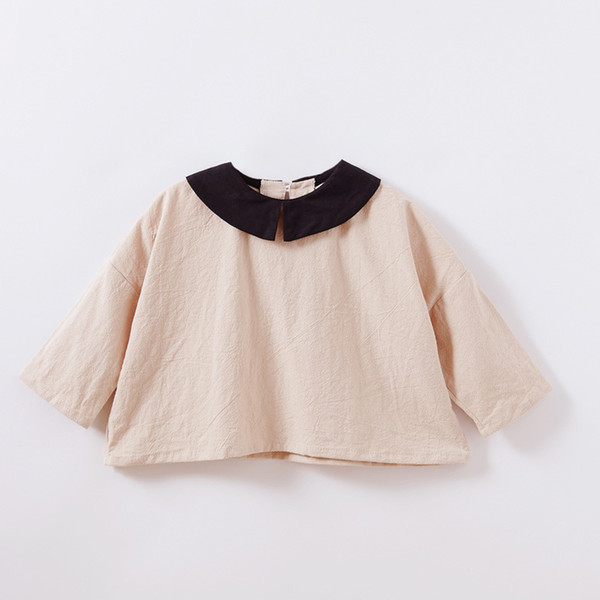 2019 New Spring Baby Girls Blouse Batwing Sleeve Linen Shirt Girls Loose Style Tops Fashion Girls Clothes Free Drop Shipping