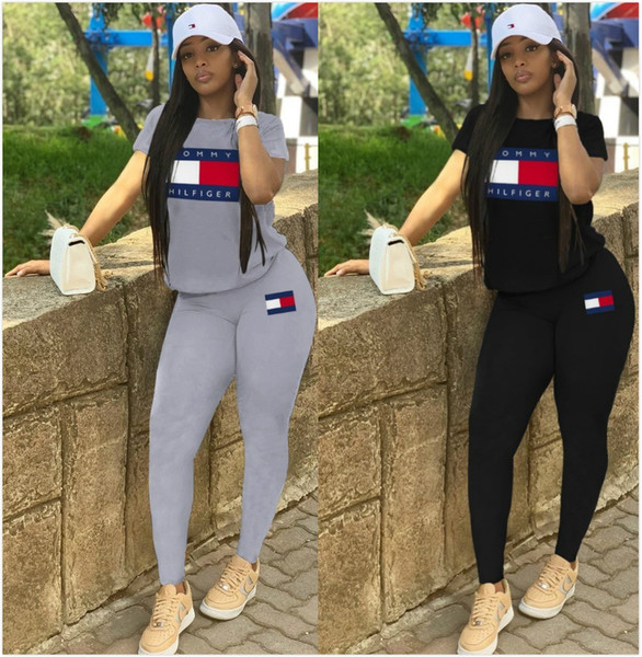 Brand Designer women 2 Piece Set Outfits Short Sleeve Tracksuit Summer Shirt Pants Sweatsuit Pullover Tights Sportswear Sports Suit s-xl