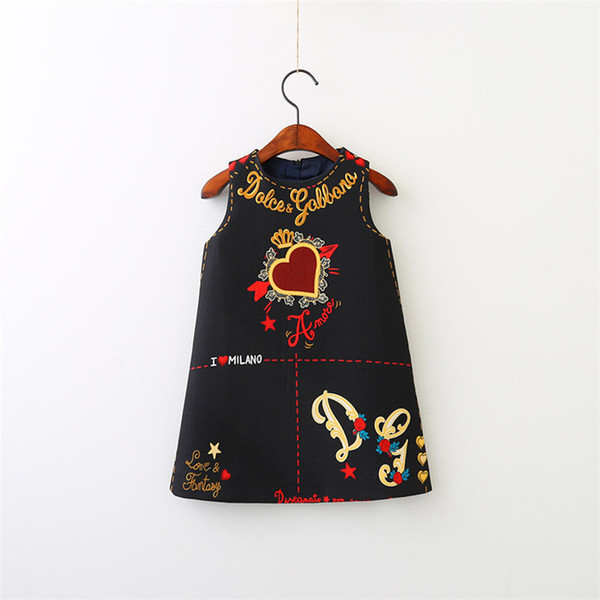 Spring Autumn European And American Style Embroidery Flower Vest Dress Toddler Baby Girls Clothing 2-8yrs J190713