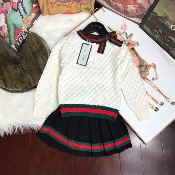 Designer Luxury Two Piece Dresses Children's Garment Girl Autumn Baby Clothing Set 2019 Korean Children Child Style Sweater Suit