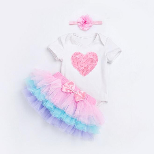 3 Pcs Baby Girls Clothing Sets 2018 New Arrival Tutu Baby Birthday Set Summer Short Sleeve Romper Pettiskirt